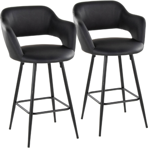 Margarite 26" Counter Stool in Black Metal & Black Leatherette w/ Black Footrest (Set of 2)